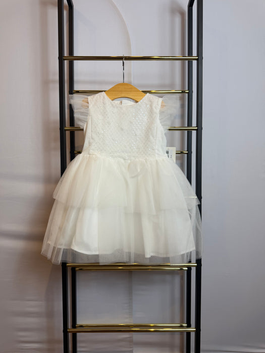 Girls’ White Lace & Tulle Tiered Dress.