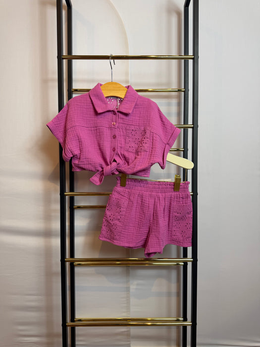 Girls’ Orchid-Colored Two-Piece Eyelet Set