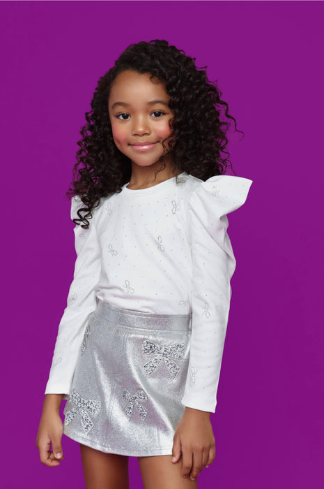 Puff Sleeve Rhinestone Bow Shirt