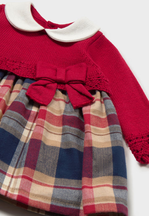 Red Sweater Dress with Plaid Skirt & Shimmer Tights, Infant