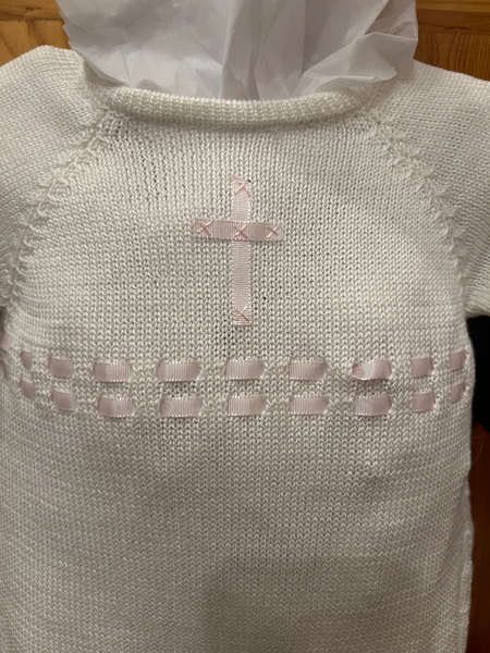 Pink Cross Knit Romper with Hat image 1