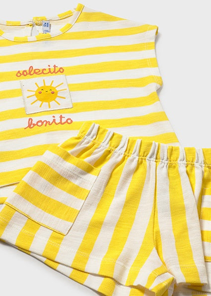 Mayoral Baby Girl Knit Short Set Yellow Stripe