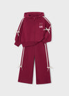 Maroon sweatsuit with cherry embroidery and bow details, featuring a front zip and relaxed fit.