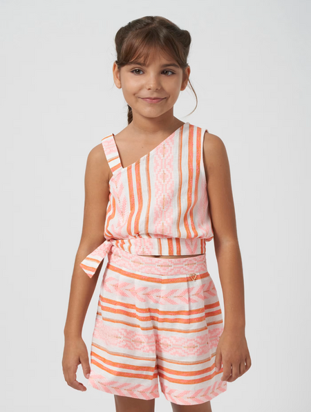 Striped One-Shoulder Top & Matching Shorts Set image 0