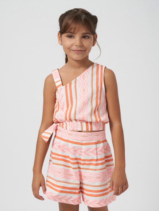 Striped One-Shoulder Top & Matching Shorts Set image 0