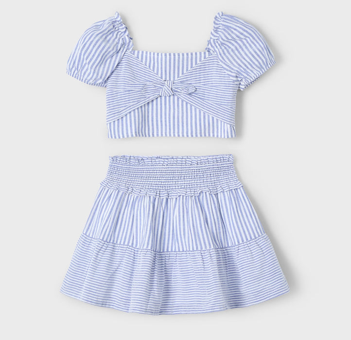 Blue & White Striped Puff Sleeve Set