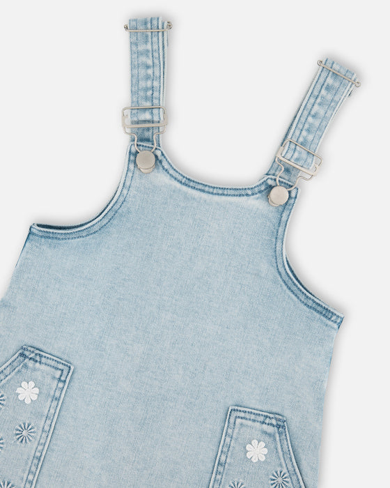 Light Blue Denim Overall Toddler Dress w/ White Lace Collar Tee