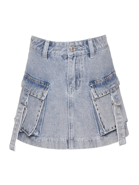 Studded Denim Cargo Skirt image 0