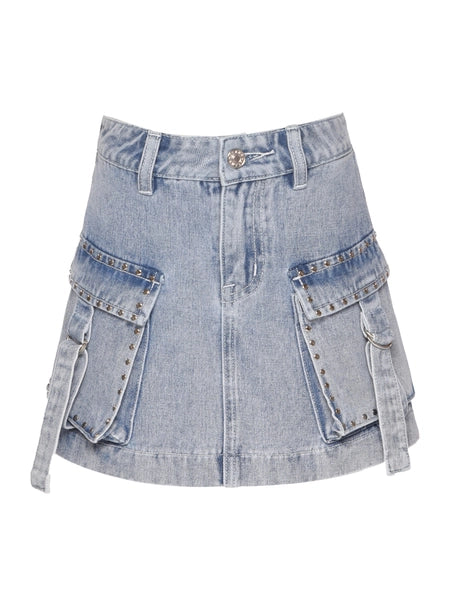 Studded Denim Cargo Skirt image 0