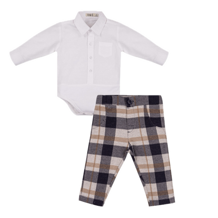Navy Plaid Pant & Collar Shirt Set image 0
