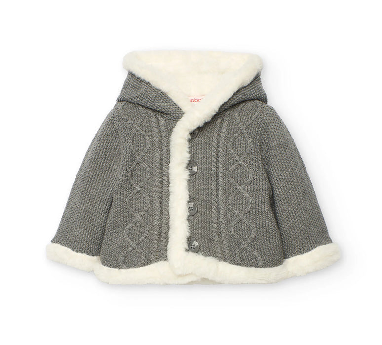 Cozy Reversible Grey Knit & Faux Fur Hooded Jacket
