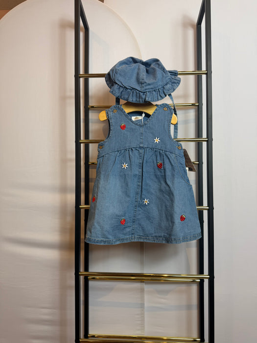 Mayoral Baby Girl Denim Dress & Hat Set Strawberry
