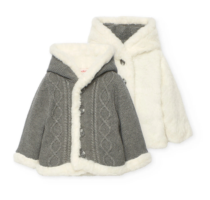 Cozy Reversible Grey Knit & Faux Fur Hooded Jacket
