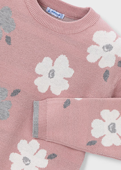 Pink Floral Sweater & Ruffle Knit Pant Set