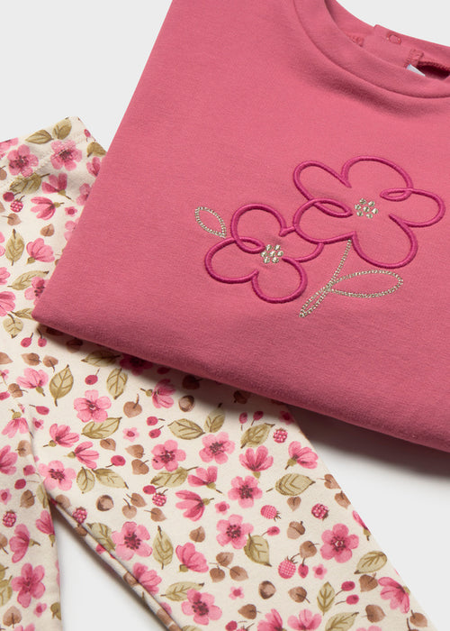 Flower Sweatshirt with Floral Legging Set, Pink