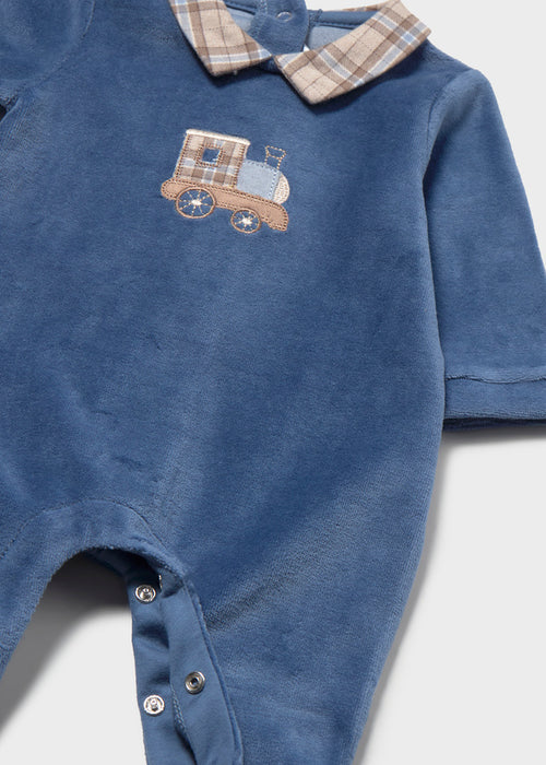 Navy Velour Train Footie