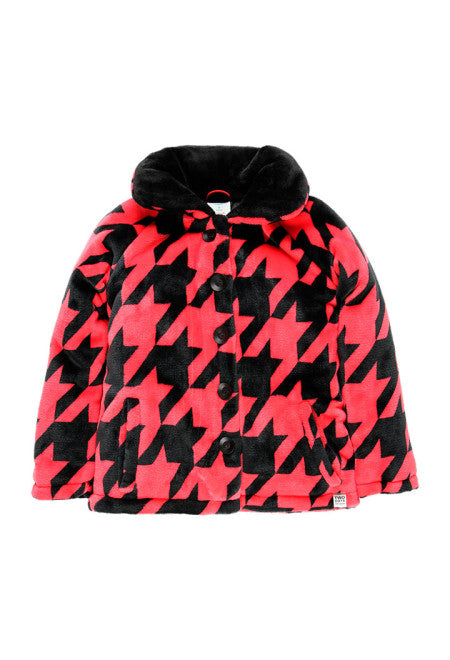 Pink & Black Houndstooth Faux Fur Jacket image 0