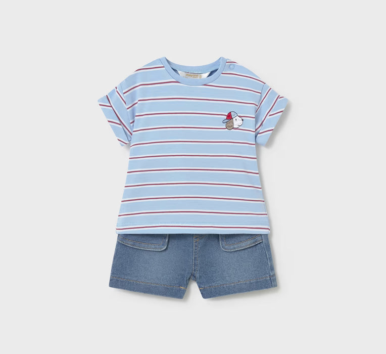 Mayoral Baby Boy Striped Tee & Denim Short Set Blue