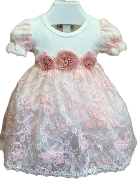 Dusty Rose Flower Detail Romper Dress w/ Headband image 0