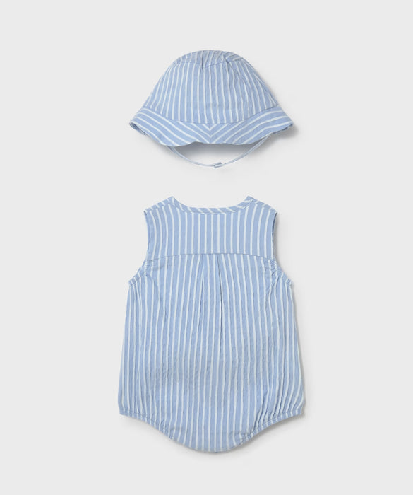 Mayoral Baby Boy Stripe Bodysuit & Hat Set Sky Blue