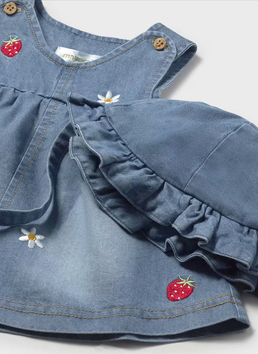 Mayoral Baby Girl Denim Dress & Hat Set Strawberry