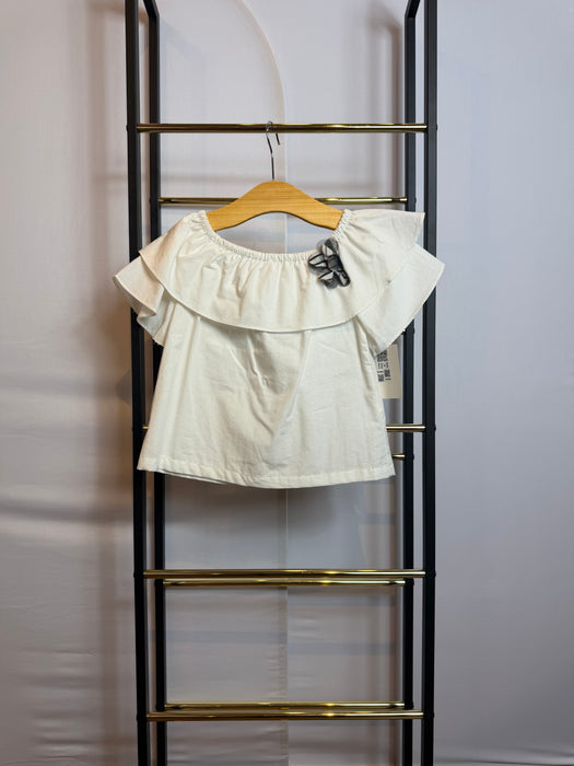Flower Detail Blouse w/ Striped Pants