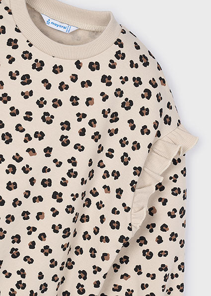 Leopard Print Ruffle Sweatshirt & Velour Pant Set