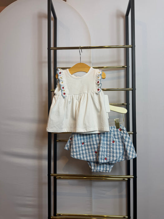 Mayoral Baby Girl Gingham Strawberry Skirt Set Lagoon