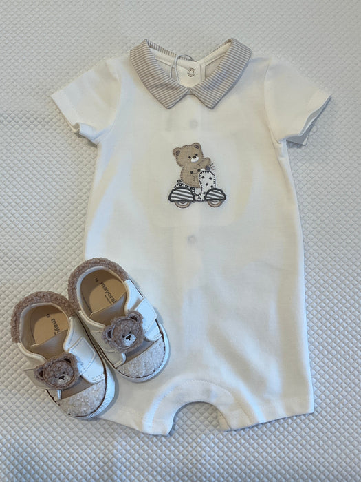 Mayoral Baby Teddy Motif Short Romper Cream