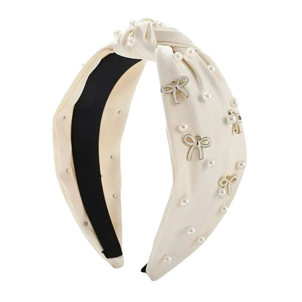 Pearl & Bow Embellished Knotted Headbands image 1