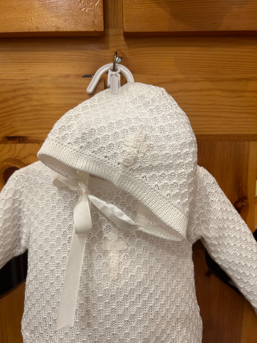 Boy Waffle Cross Knit Romper with Hat image 2