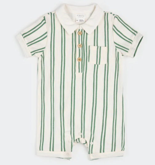 Baby Green Stripe Polo Romper