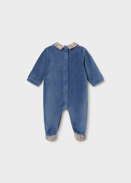 Navy Velour Train Footie