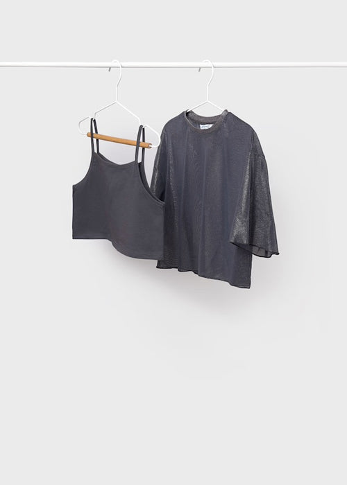 2-Piece Shimmer Layered Top Set – Black or Gold