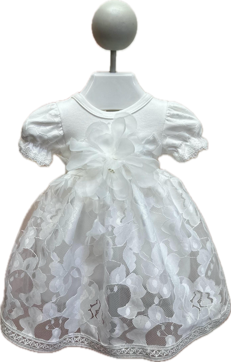 Lace Overlay Romper w/ Flower & Headband image 0