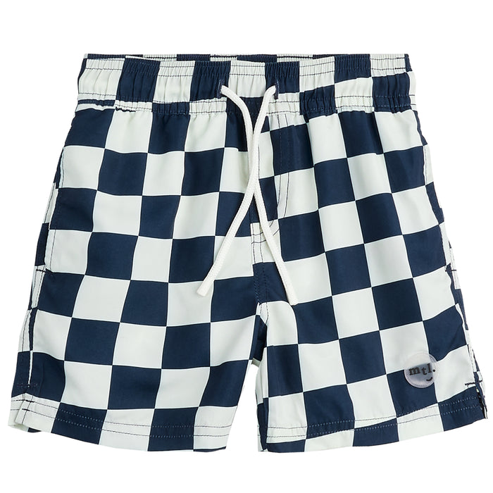 Navy & Mint Checkered Swim Shorts image 0