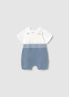 Blue & White Knit Overall Set image 0