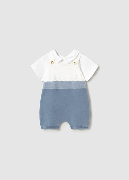Blue & White Knit Overall Set image 0