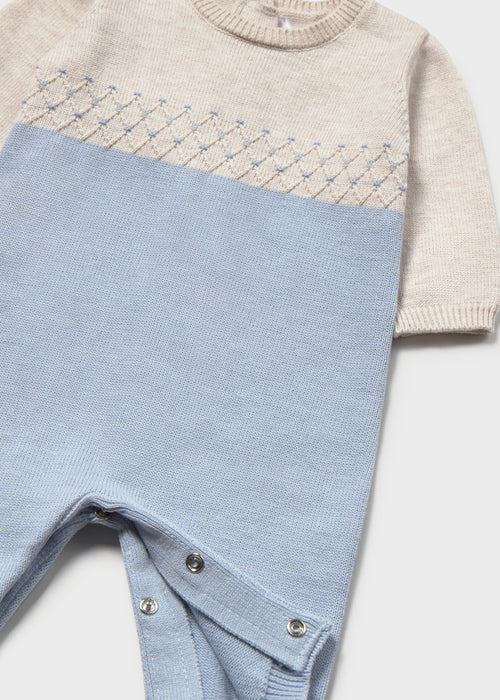 Blue and Beige Knit Baby Romper
