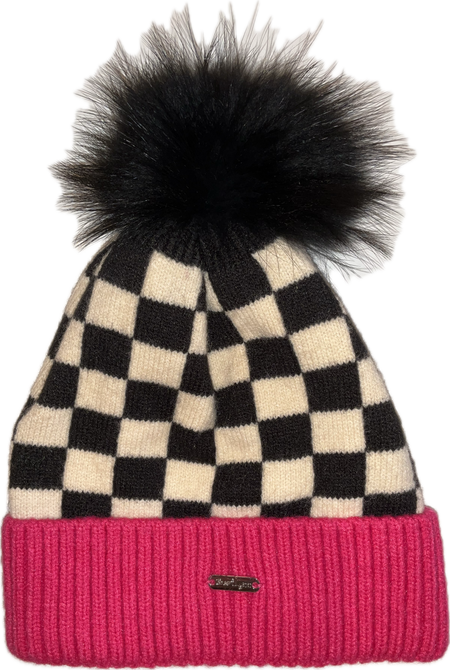 Checkered Hat w/ Fur Pompom image 0