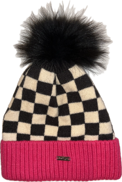 Checkered Hat w/ Fur Pompom image 0