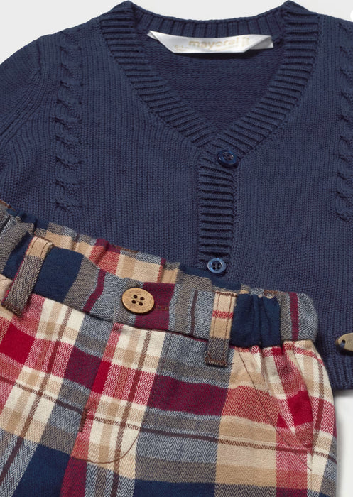 Infant Navy Cardigan & Plaid Pants Set