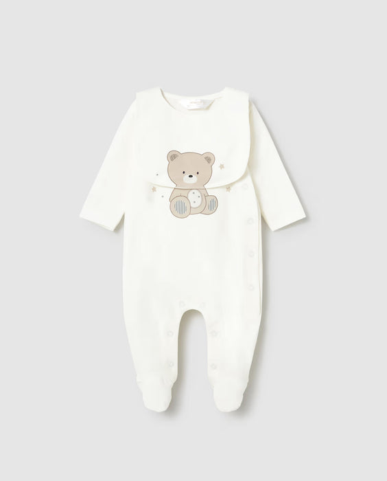 Mayoral Baby Boy Bear Footie & Bib Set Natural
