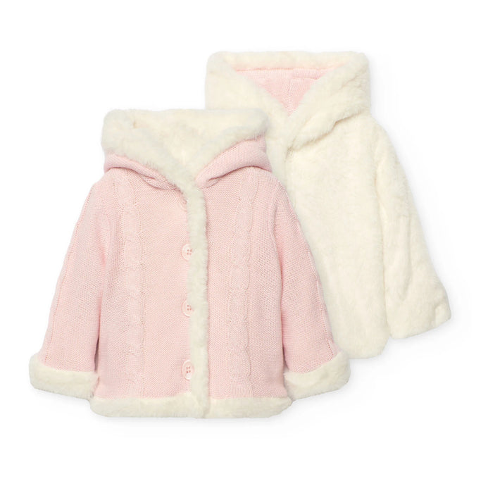 Cozy Reversible Knit & Faux Fur Hooded Jacket - Pink or Blue