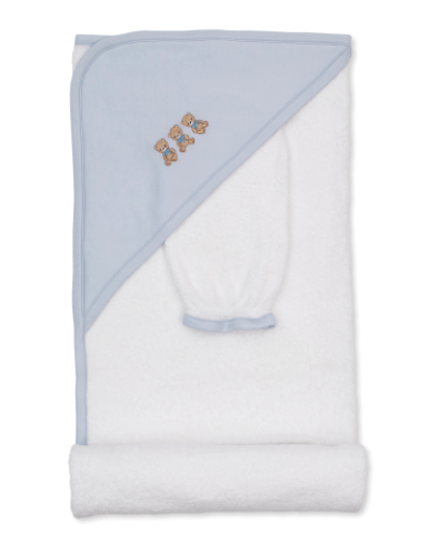 Kissy Kissy Bear Hooded Towel & Mitt Set (Pink or Blue)
