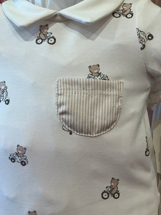 Mayoral Baby Teddy Print Short Romper Cream
