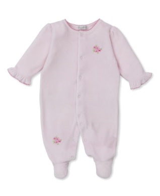 Rosy Ruffles Velour Footie