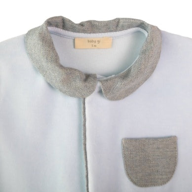 Blue & Grey Velour Pocket Footie