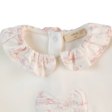 Toile Ruffle Velour Footie