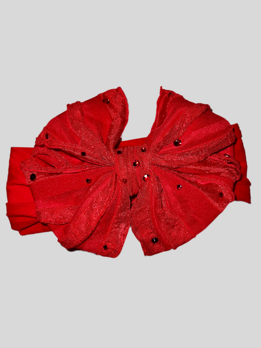 Rhinestone Ruffle Bow Headband Red